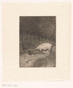 Schwein, das aus einem Trog frisst von Richard Nicolaüs Roland Holst