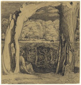 Landschaft mit einer Frau, die zwischen zwei Weiden sitzt von Richard Nicolaüs Roland Holst