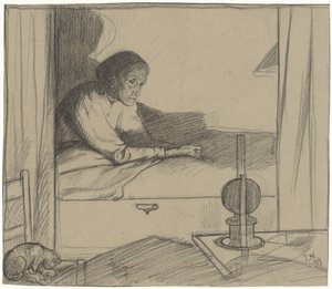Frau Hogerhuis, sitzend im Bett (zweiter Entwurf) von Richard Nicolaüs Roland Holst