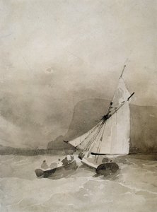 Ein Segelschiff und ein Ruderboot in stürmischer See vor Beachy Head, Sussex von Richard Parkes Bonington