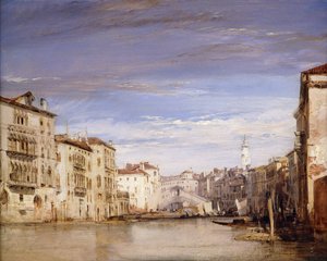 Blick auf den Canal Grande in Venedig, vom Palazzo Bernardo in Richtung Rialtobrücke