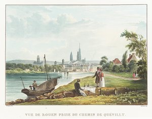 Ansicht von Rouen von der Quevilly Straße (Frankreich). Lithographie von Richard Parkes Bonington (1802-1828), frühes 19. Jahrhundert von Richard Parkes Bonington