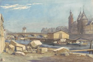 Île de la Cité, die Pont au Change und die Conciergerie, Paris, 1837 von Richard Redgrave