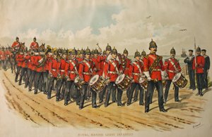 Royal Marine Leichtinfanterie-Band führt eine Marschkolonne an, 1895