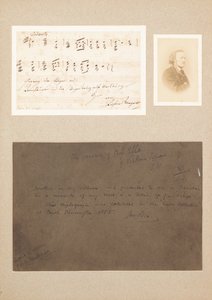 Autographische Musiknotation montiert mit Carte-de-Visite-Fotografie von Wagner und einem Provenienzvermerk von Richard Wagner