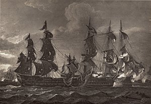 HMS Captain entert die San Nicholas und die San Josef, Illustration aus 