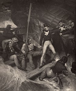Leutnant Nelson meldet sich freiwillig, um einen Preis bei heftigem Sturm zu entern, Illustration aus 