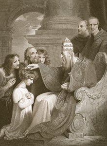 Prinz Alfred vor Papst Leo III., graviert von J. Stow, Illustration aus David Humes 