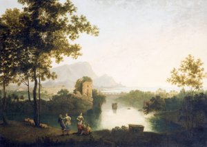 Abend an der Flussmündung mit tanzenden Bauern von Richard Wilson