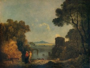 Italienische Flusslandschaft mit einer zerstörten Brücke