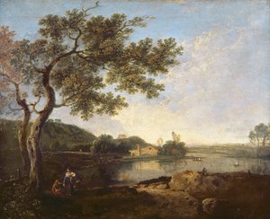 Italienische Flusslandschaft mit Figuren