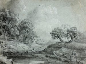 Landschaft mit Frau und Kühen (recto); Skizze einer Landschaft (verso) von Richard Wilson