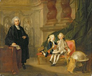 Prinz Georg (1738-1820) und Prinz Eduard August (1739-67) Söhne von Friedrich (1707-51) Prinz von Wales, mit ihrem Tutor Dr. Francis Ayscough, ca. 1748-49