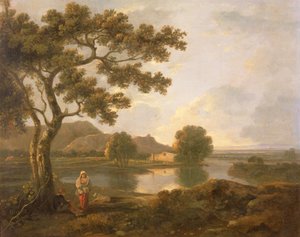 Flusslandschaft mit Bauernhaus von Richard Wilson