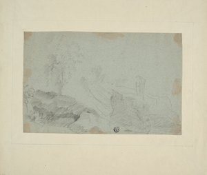 Felsige Landschaft mit stehender Figur von Richard Wilson