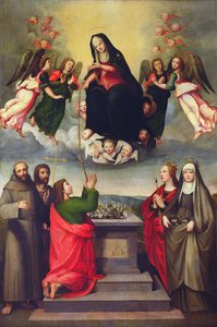 Die Jungfrau des heiligen Gürtels mit den Heiligen Thomas, Franziskus, Johannes dem Täufer, Ursula und Elisabeth von Ungarn von Ridolfo , Il Ghirlandaio