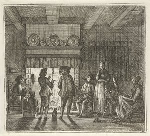 Interieur mit Figuren am offenen Kamin
