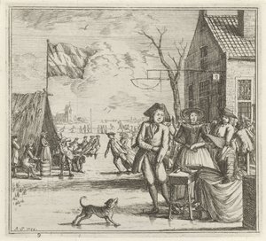 Winterlandschaft mit Gasthaus und Schlittschuhläufern von Rienk Jelgerhuis