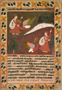 Seite mit zwei Szenen von Sitas Entführung, aus einem Ramayana, ca. 1745