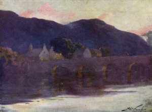 Brücke, Cwm-y-Glo, Abend (Farblithografie) von Robert (after) Fowler