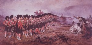 Die dünne rote Linie, die 93. Highlander stehen fest vor einem russischen Angriff in der Schlacht von Balaklawa im Jahr 1854