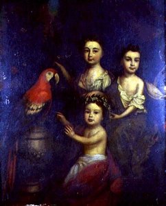 Porträt von drei Kindern mit einem Ara von Robert (circle of) Byng or Bing