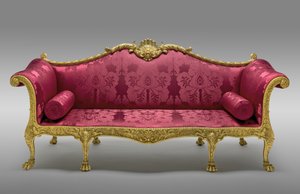 Das Dundas-Sofa, in Auftrag gegeben 1764, hergestellt 1765 (vergoldete Kiefer und Buche, mit späterer Seidenpolsterung)