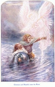 Christian und Hopeful überqueren den Fluss, aus The Pilgrims Progress veröffentlicht von John F Shaw & Co, ca. 1900 von Robert Ambrose Dudley