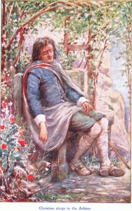Christian schläft im Laubengang, aus The Pilgrims Progress, veröffentlicht von John F Shaw & Co, um 1900 von Robert Ambrose Dudley