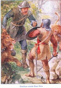 Großherz greift Riesen Grim an, aus The Pilgrims Progress, veröffentlicht von John F Shaw & Co, um 1900 von Robert Ambrose Dudley