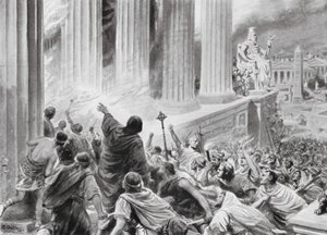 Die Verbrennung der Bibliothek von Alexandria, 391 n. Chr. (Lithografie) von Robert Ambrose Dudley