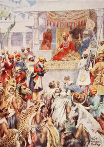 Der Khan Jhan zeigt Akbar seine fürstlichen Gefangenen, Illustration aus 