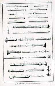 Tafel VIII: Blasinstrumente aus der Enzyklopädie von Denis Diderot und Jean le Rond d