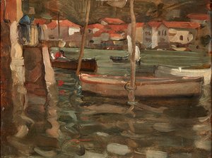 Ruderboote an einem Hafenkai, Concarneau von Robert Brough