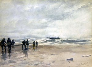 Fischer ziehen ein beschädigtes Fischerboot ein von Robert Buchan Nisbet