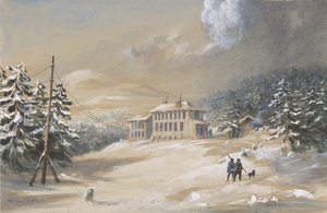 Trinity Bay, Neufundland, Außenansicht des Telegraphenhauses in 1857-1858, 1865-66 von Robert Charles Dudley