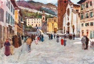 Die Piazza, Pietra Santa, nahe Viareggio (Farblithografie) von Robert Charles Goff
