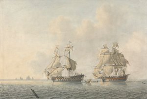 Ein englisches Kriegsschiff nimmt ein Schiff in Besitz von Robert Cleveley