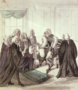 Ein Blick in die Westminster Hall bei einem Aufruf der Anwälte, 18. Jahrhundert von Robert Dighton