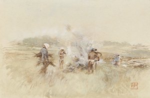 Bei der Arbeit, Bürsten auf schwelende Feuer häufen von Robert Frederick Blum
