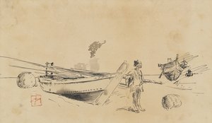 Zwei japanische Fischerboote am Ufer von Robert Frederick Blum