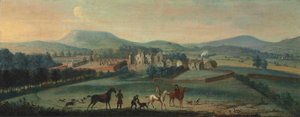 Ansicht der Ruinen von Westby Hall, Yorkshire, mit einer Jagdgesellschaft im Vordergrund von Robert Griffier