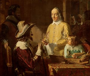 William Harvey (1578-1657) demonstriert Karl I. seine Theorie des Blutkreislaufs, 1848 von Robert Hannah