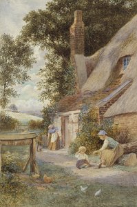 Figuren bei einem Cottage von Robert Hollands Walker