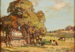 Weidende Rinder in einer pastoralen Landschaft von Robert Hope