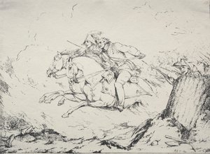 Proben der Polyautographie: Kavallerieangriff von Robert Kerr Porter