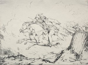 Beispiele der Polyautographie: Kavallerieangriff, 1803 von Robert Kerr Porter