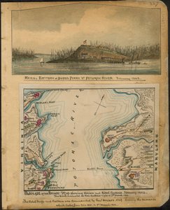 Blockade des Potomac. Karte der Union- und Rebellenbatterien Januar 1862