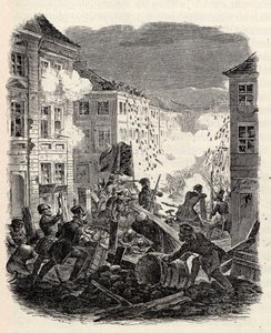 Barrikadenkämpfe am Cöllner Rathaus in Berlin in der Nacht vom 18. auf den 19. März 1848