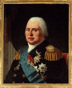 Porträt von Ludwig XVIII., König von Frankreich, in Militäruniform mit der Ehrenlegion und dem Orden des Heiligen Geistes (Gemälde von Robert Lefebvre, 1814)